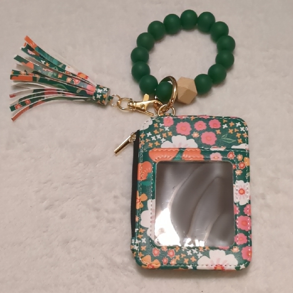 ✨NEW✨Green and Pink Floral Key Card Holder with Tassel